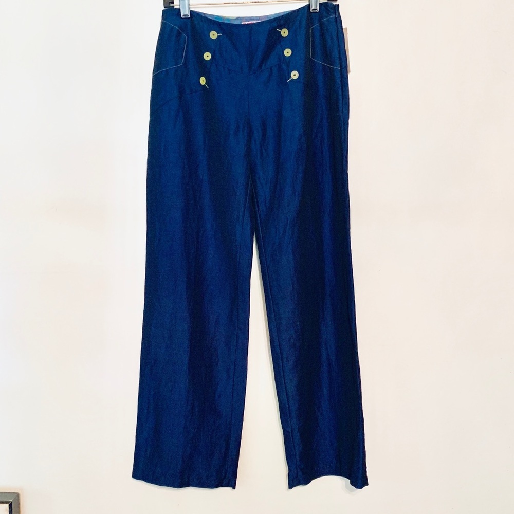 Adventures Des Toiles Hi Waist Wide Leg Linen Sailor Pants NWT